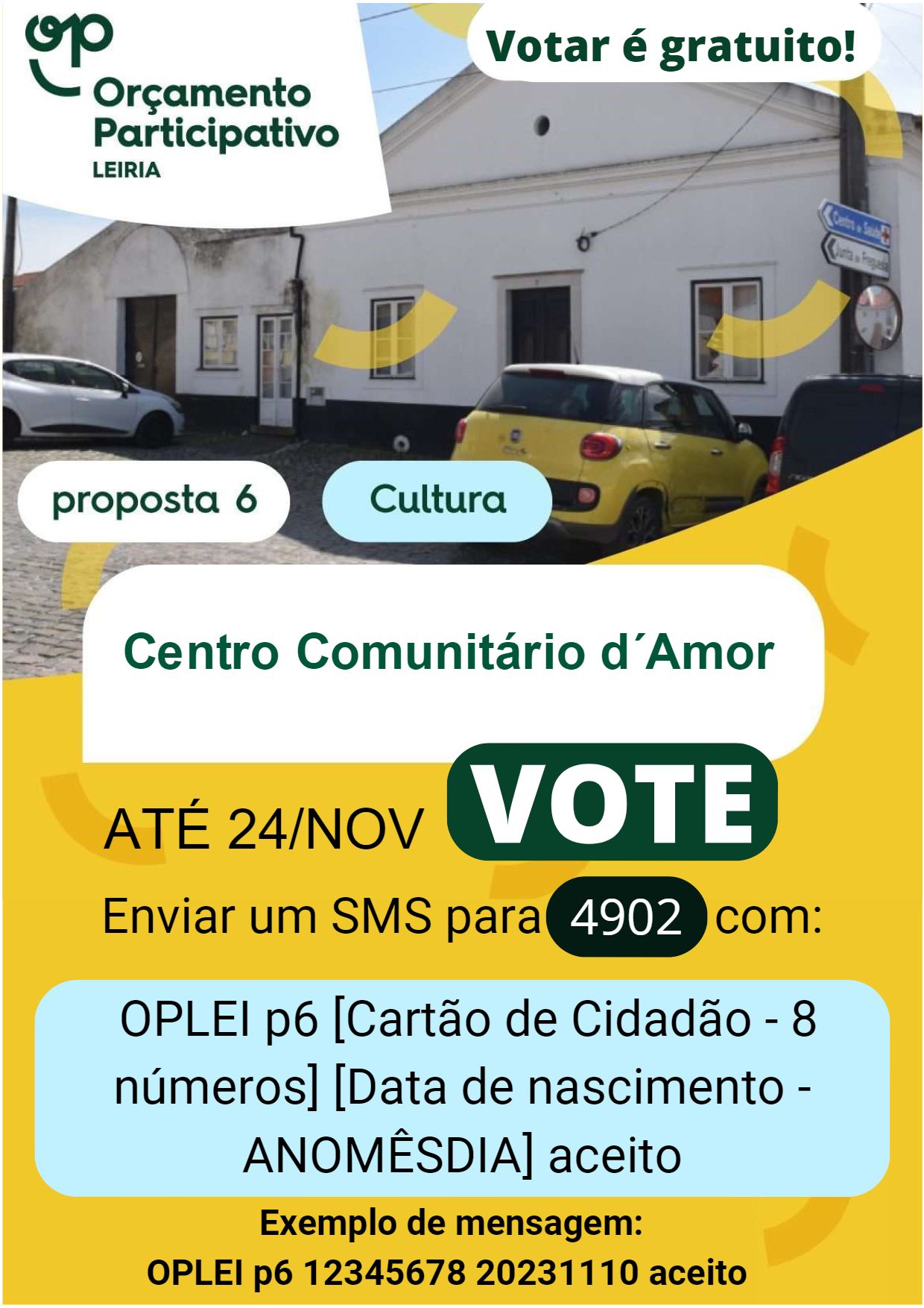 Imagem Centro Comunitário d´Amor: Vote na proposta 6 do Orçamento Participativo do Município de Leiria