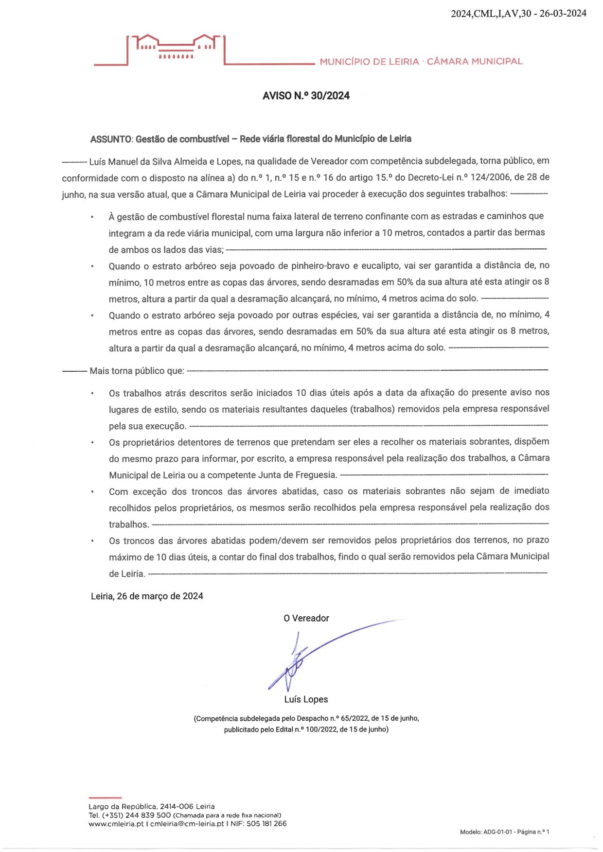 Imagem AVISO n.º 30/2024 - Gestão de combustível - Rede viária florestal do Município de Leiria