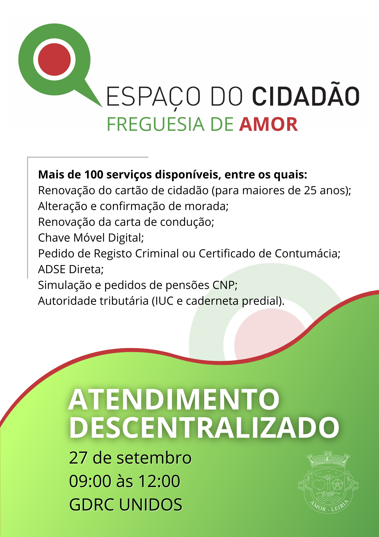Notícia Atendimento Espaço Cidadão | 27/09/2025 das 09h00 às 12h00 | GDRC UNIDOS